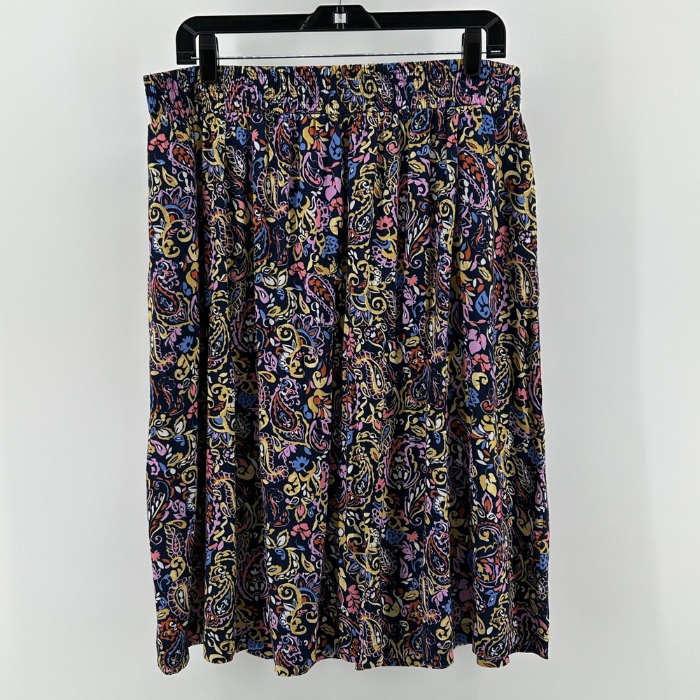 Croft & Barrow Colorful Paisley Midi Skirt Navy Blue Petite L Boho Cottagecore